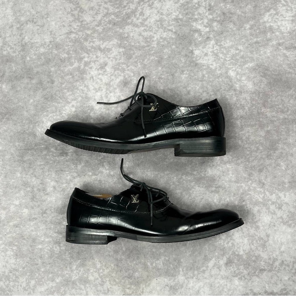 [91] Louis Vuitton Mens Casual Shoes Formal Black Leather 45 11 US Size